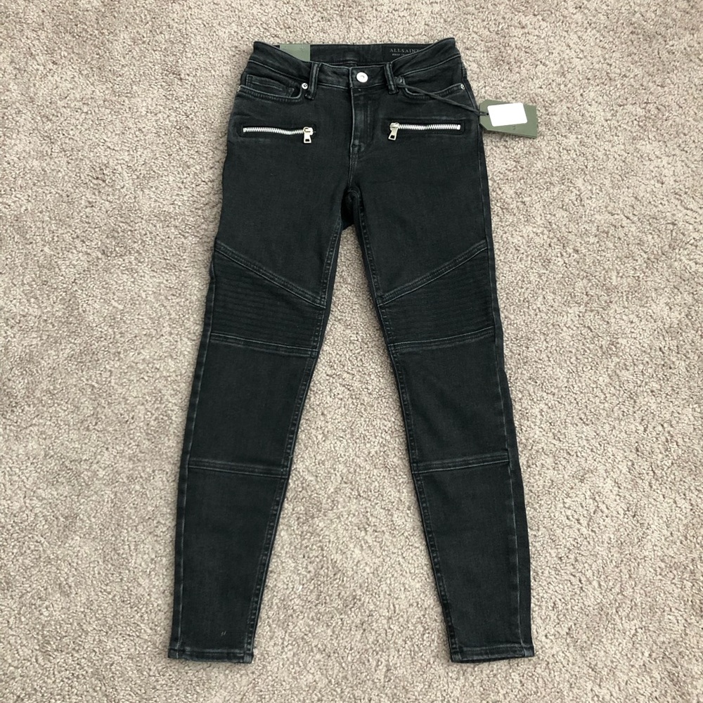All Saints Black Moto Skinny Jeans